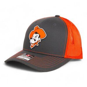 OSU Cowboys Pistol Pete Snapback Trucker Hat- Charcoal/ Neon Orange